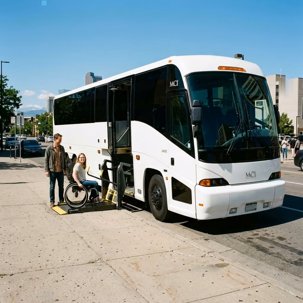 adelanto 56 passenger charter bus wheelchair lift